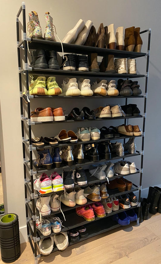 10 Tiers Shoe Rack 50 Pairs Non-Woven Fabric Shoe Tower Organizer Cabinet Black 39.4" x 11.1" x 68.9" - HWLEXTRA 