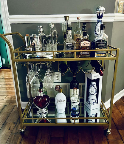 Bar Cart Gold, Home Bar Serving Cart, Wine Cart with 2 Mirrored Shelves