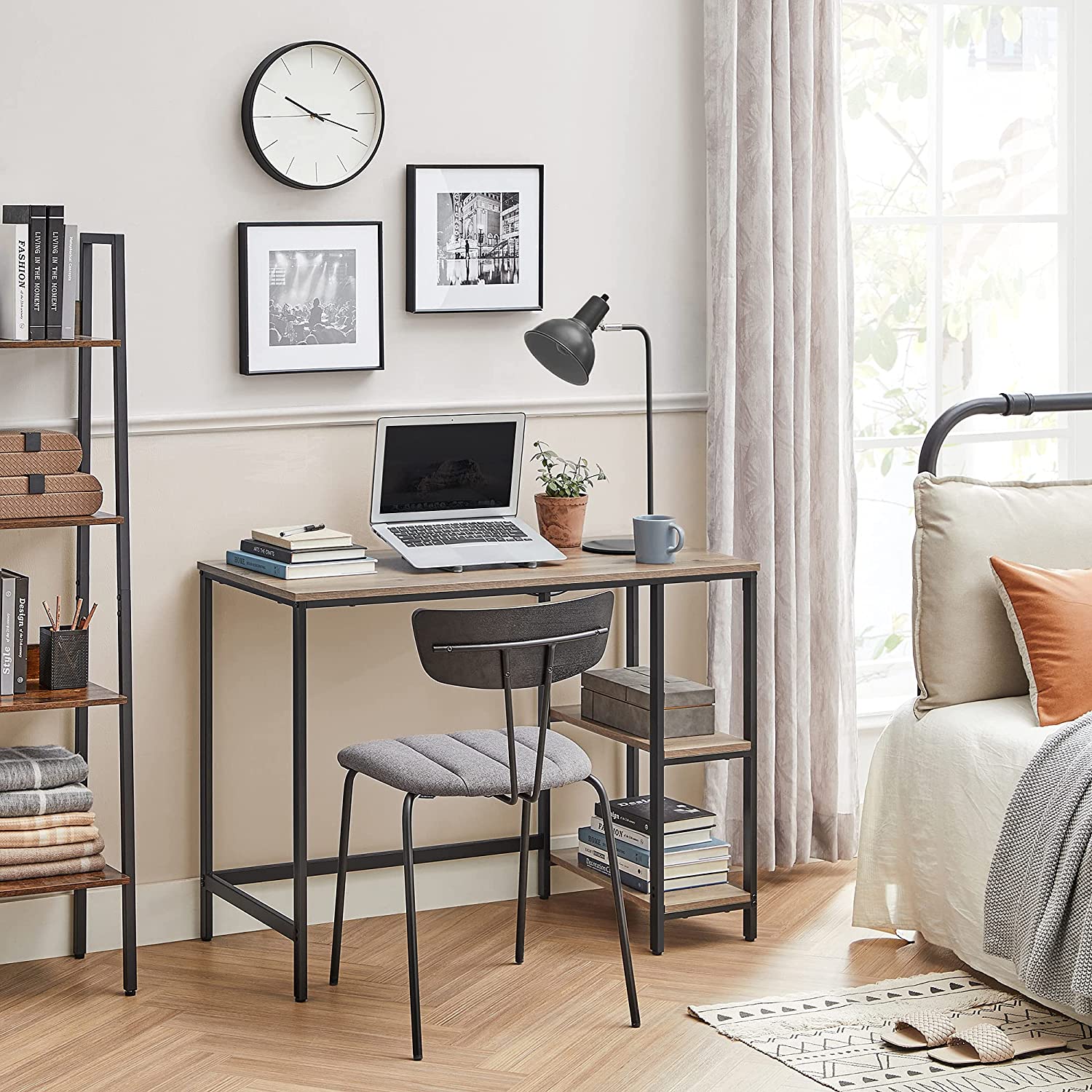 Computer Desk, 39.4-Inch Long Home Office Desk for Study, Writing Desk with 2 Shelves on Left or Right