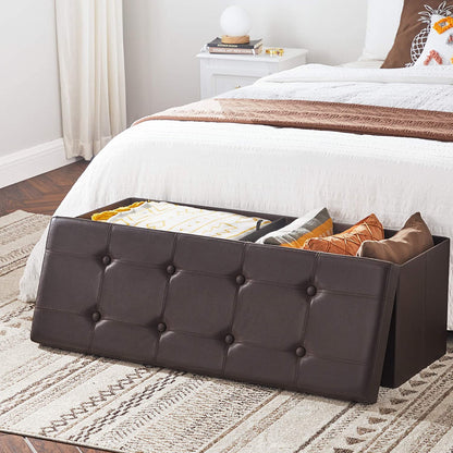 Brown Foldable Storage Ottoman Bench - HWLEXTRA
