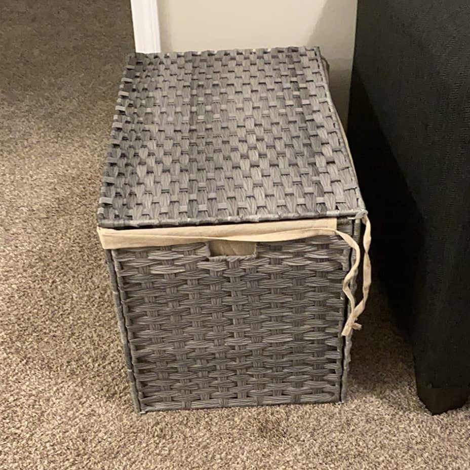 Storage Box with Cotton Liner, Rattan-Style Storage Basket, Storage Trunk with Lid and Handles, 29.9 x 17.1 x 18.1 Inches