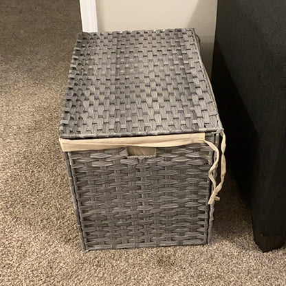 Storage Box with Cotton Liner, Rattan-Style Storage Basket, Storage Trunk with Lid and Handles, 29.9 x 17.1 x 18.1 Inches