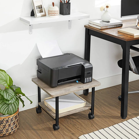 Industrial Under Desk Printer Stand, 2-Tier Mobile Machine Cart with Shelf, Heavy Duty Storage Rack