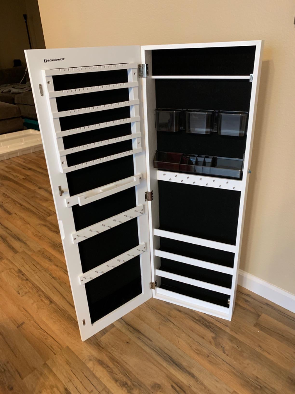 White Wall-Mounted Jewelry Armoire with Mirror - HWLEXTRA