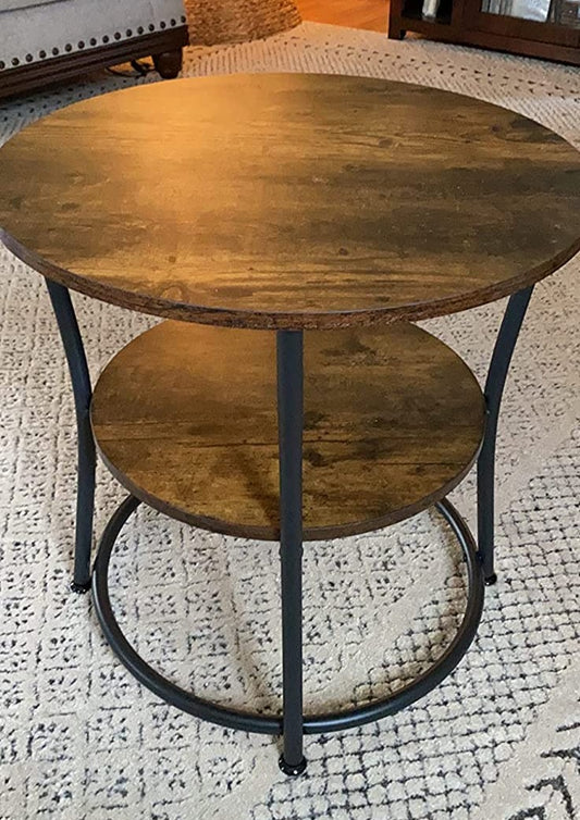 Side Table | Round End Table with Shelves - HWLEXTRA 