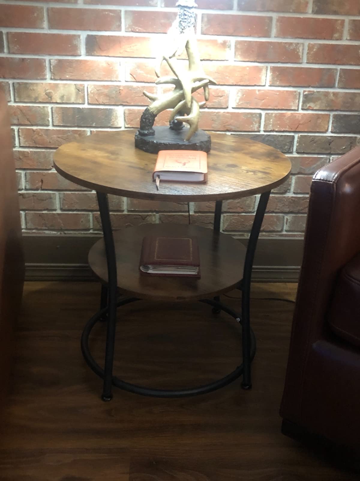 Side Table | Round End Table with Shelves - HWLEXTRA 
