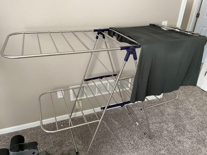 Clothes Drying Rack, Foldable 2-Level Stable Indoor Airer, Free-Standing Laundry Stand - HWLEXTRA 