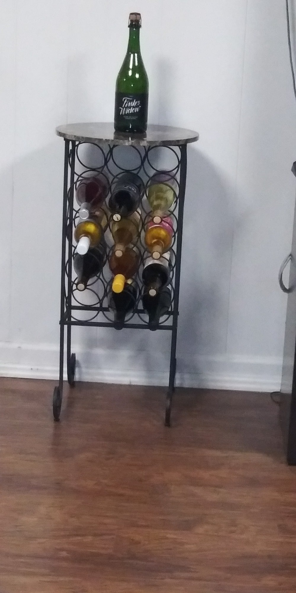 Metal Wine Rack Console Table, Holds 15, Freestanding Floor Bottles Organizer & Display Shelf