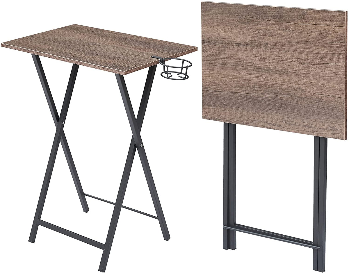 Foldable TV Tray Portable Wooden Snack Table for Livingroom, Tiny Desk, Set of 2
