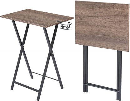 Foldable TV Tray Portable Wooden Snack Table for Livingroom, Tiny Desk, Set of 2