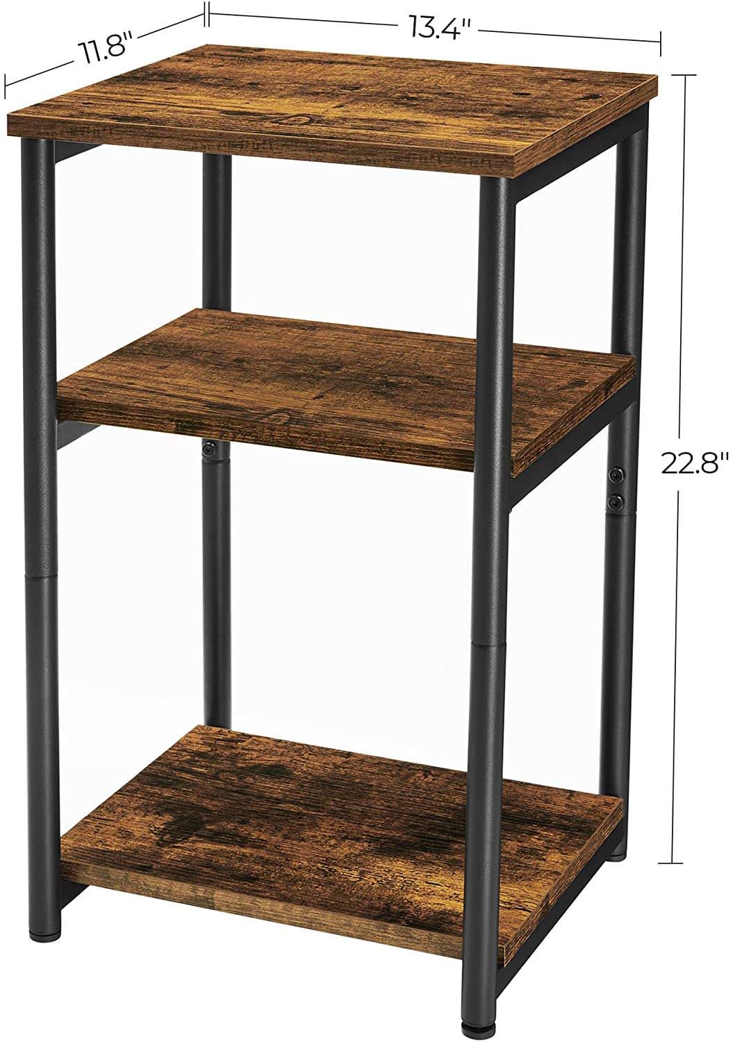 Rustic Brown & Black 3-Tier Slim Tall Side Table - HWLEXTRA
