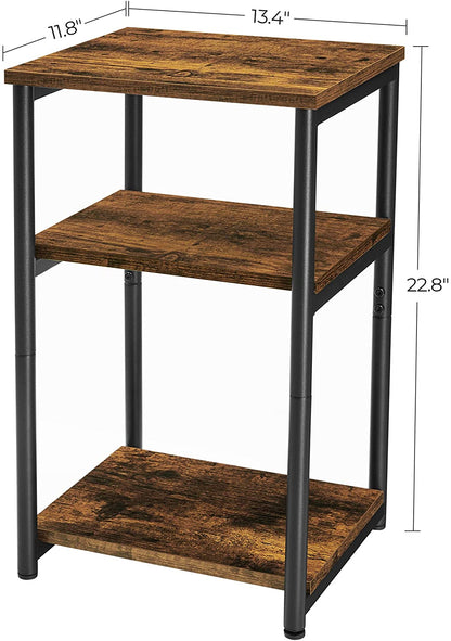 Rustic Brown & Black 3-Tier Slim Tall Side Table - HWLEXTRA