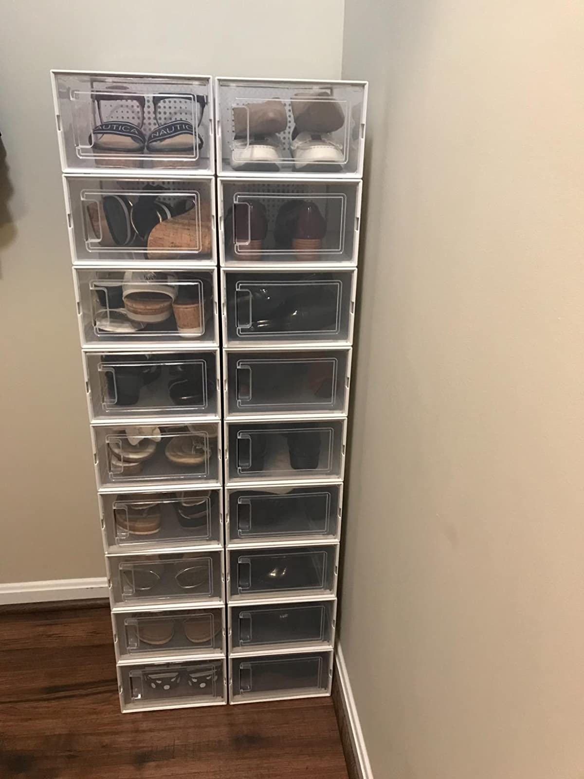 Shoe Boxes, Set of 18 Shoe Storage Organizers, Stackable and Foldable for Sneakers - HWLEXTRA 