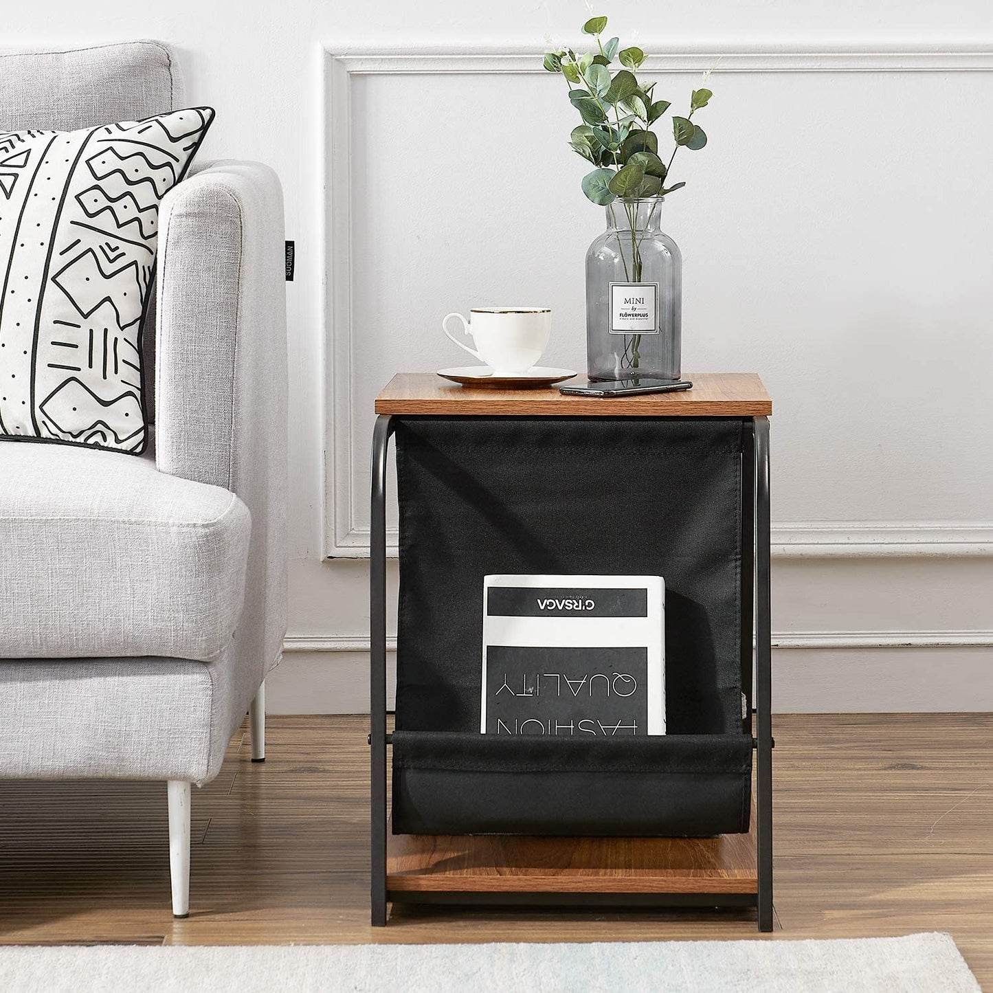 Modern Nightstand Side End Table with Magazine Holder Sling Stackable Accent Furniture