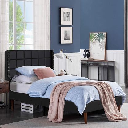 Upholstered Height Adjustable Headboard with Decorative Nailhead Trim, 49.3''