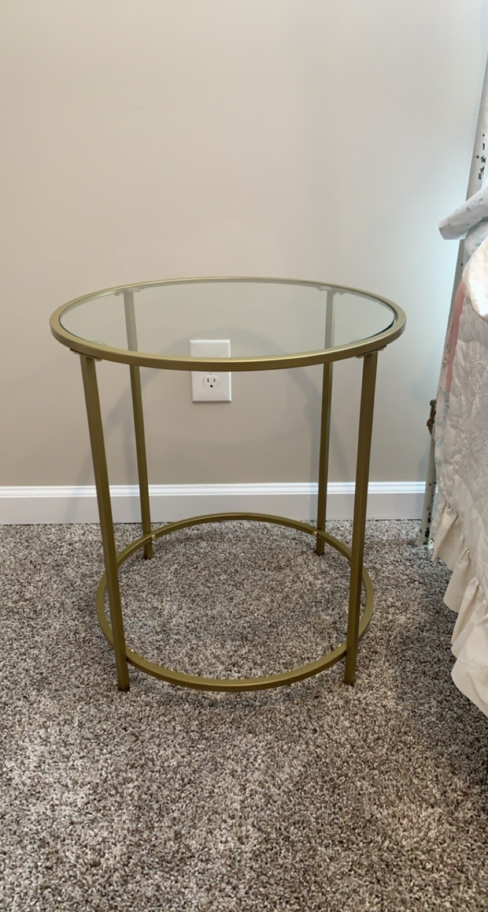 Golden Glass Round Side Table with Metal Frame - HWLEXTRA