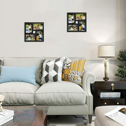 Collage Picture Frames, for four 4 x 6 Inches Photos, Photo Frame with Glass Front, Wood Grain, Wall-Mounted - HWLEXTRA 