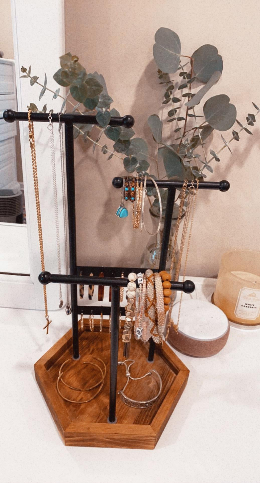 Jewelry Display Stand Holder, Metal and Wood Jewelry Tree, for Necklaces, Bracelets, Earrings, Studs, Rings
