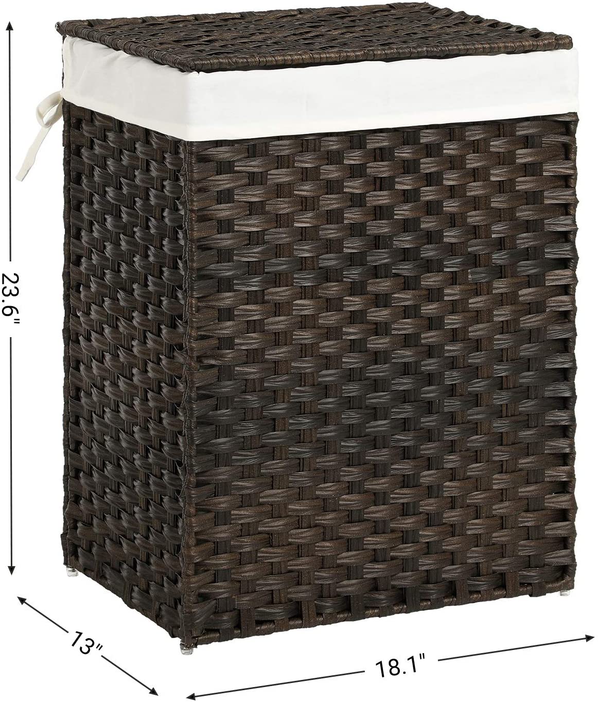 Handwoven Laundry Hamper, Synthetic Rattan Laundry Basket with Removable Liner Bag, Clothes Hamper