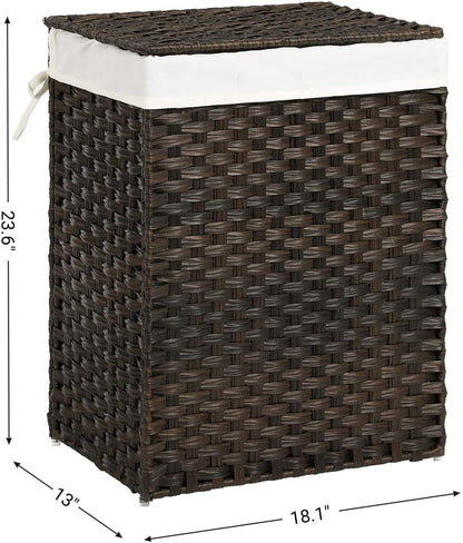 Handwoven Laundry Hamper, Synthetic Rattan Laundry Basket with Removable Liner Bag, Clothes Hamper