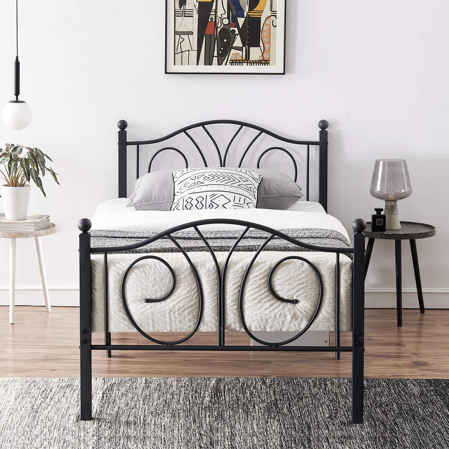 Metal Bed Frame with Headboard and Footboard, Iron Mattress Foundation No Box Spring Needed