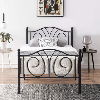 Metal Bed Frame with Headboard and Footboard, Iron Mattress Foundation No Box Spring Needed