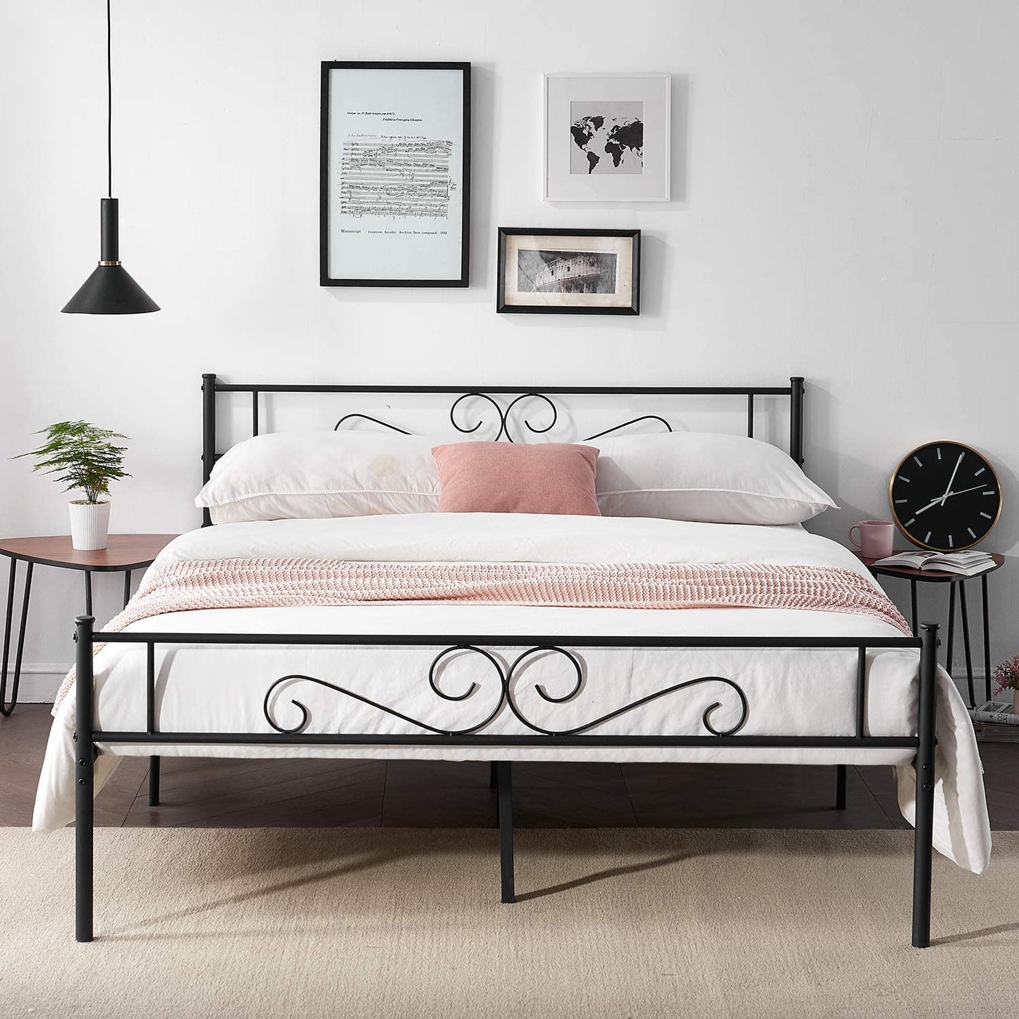 Platform Metal Bed Frame, Mattress Foundation with Headboard & Footboard