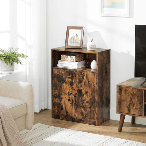 Industrial Storage Floor Cabinet, Door Adjustable Shelf Compartment, 23.6" W, Rustic Brown