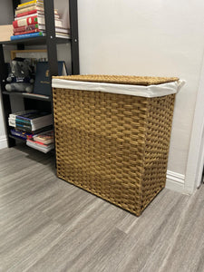 Divided Laundry hamper, 29 Gal (110L) Synthetic Rattan Handwoven Laundry Basket with Lid and Handles