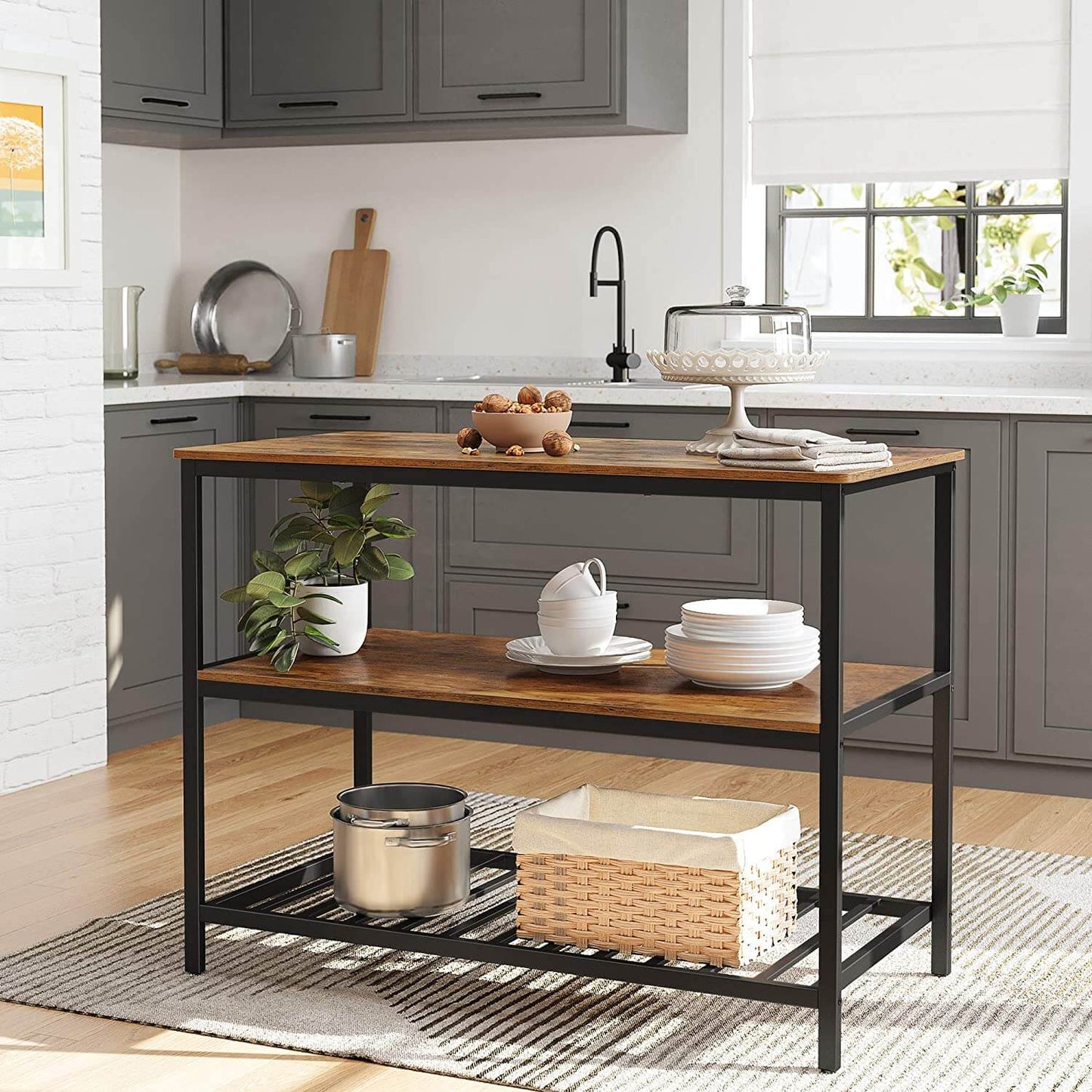 ALINRU Kitchen Island with 3 Shelves - HWLEXTRA
