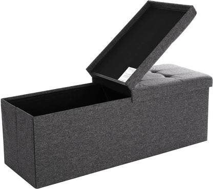 43.3 Inches Storage Ottoman Bench, Folding Storage Chest, Footstool with Flip-up Lid - HWLEXTRA 