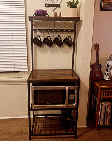 Kitchen Baker's Rack, Microwave Oven Stand with Storage Shelves and 12 Hooks
