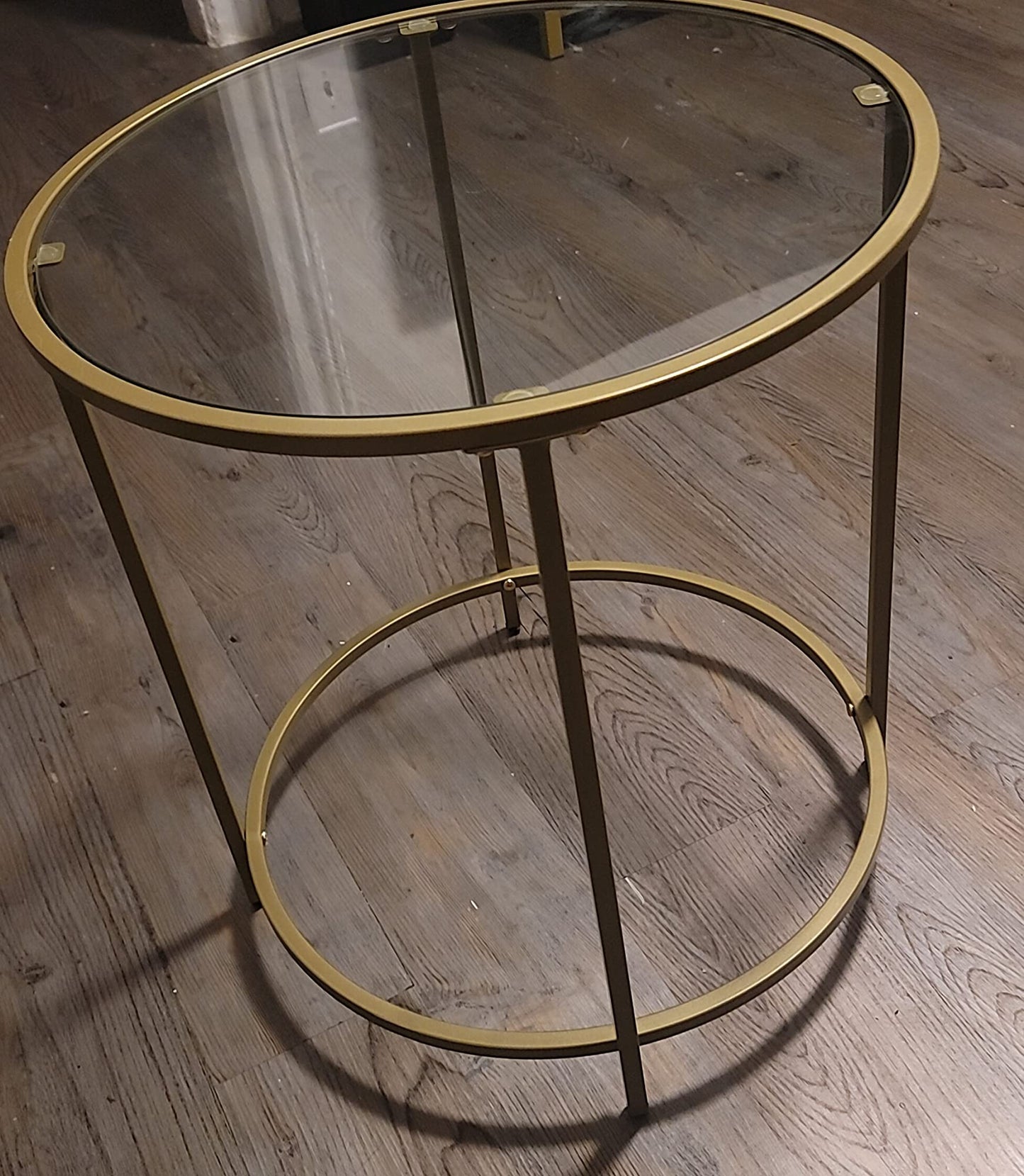 Golden Glass Round Side Table with Metal Frame - HWLEXTRA