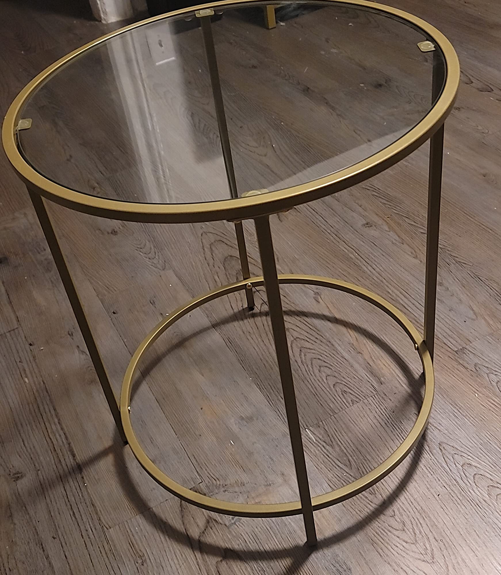 Golden Glass Round Side Table with Metal Frame - HWLEXTRA
