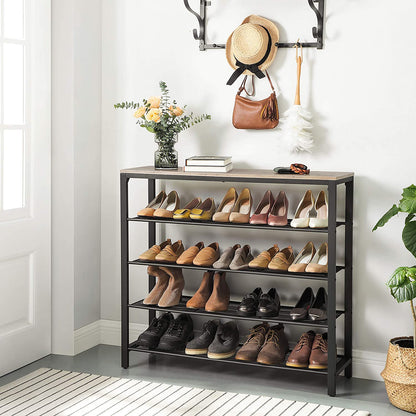 Shoe Rack, Shoe Organizer for Closet with 4 Mesh Shelves and Large Top for Bags