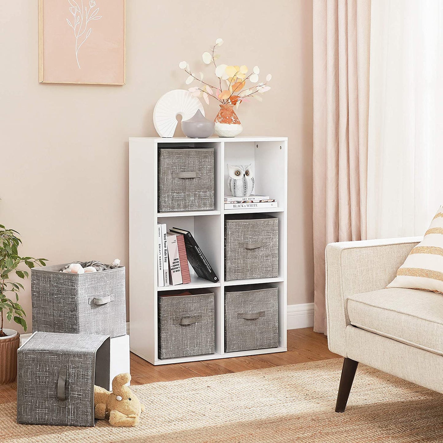 Storage Boxes, Set of 6, Non-Woven Fabric Foldable Storage Cubes, Toy Clothes Organizer Bins, Taupe - HWLEXTRA 