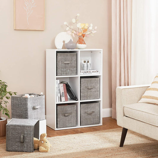 Storage Boxes, Set of 6, Non-Woven Fabric Foldable Storage Cubes, Toy Clothes Organizer Bins, Taupe - HWLEXTRA 