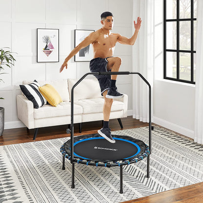 40 Inches Mini Fitness Trampoline, Fitness Rebounder with Adjustable Handrail, Foldable Trampoline - HWLEXTRA 