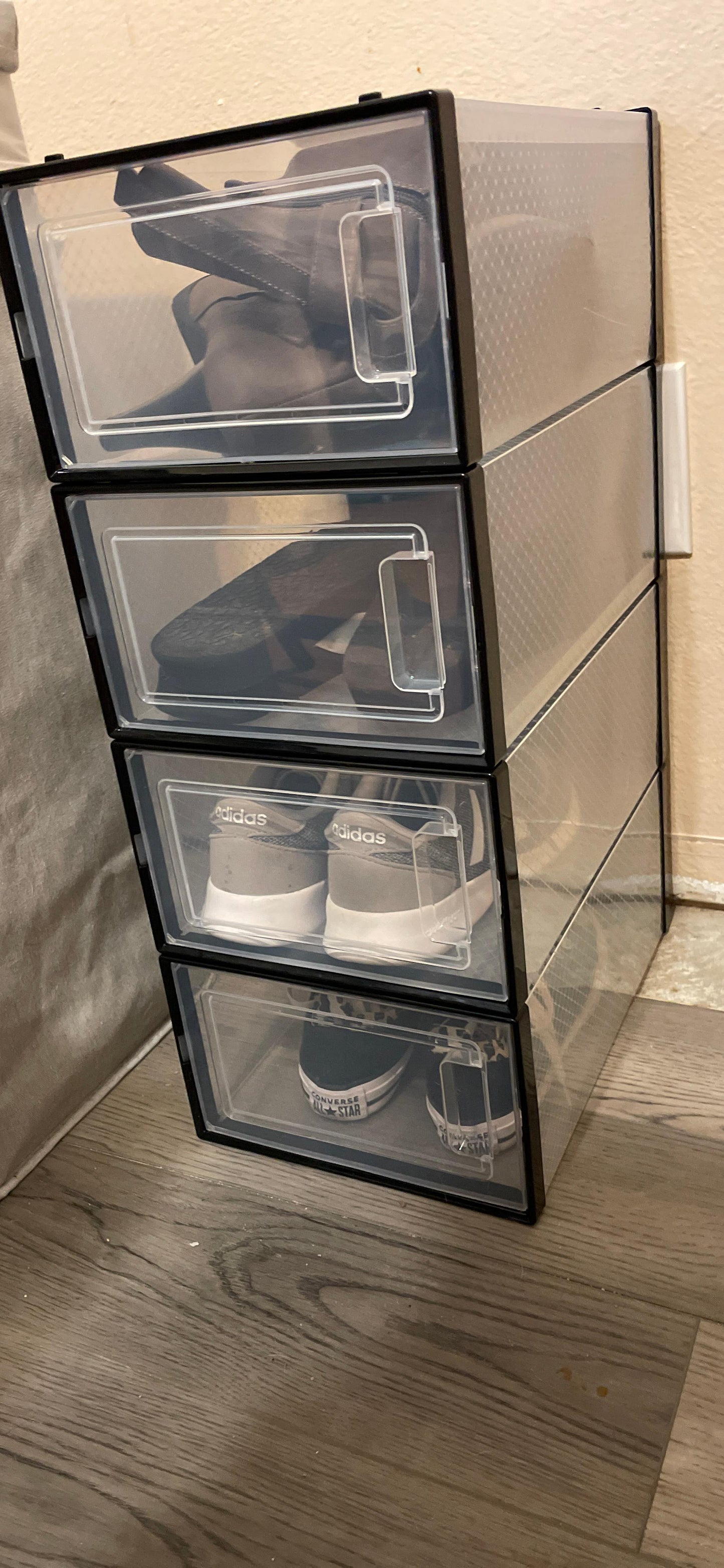 Shoe Boxes, Pack of 12 Stackable Shoe Storage Organizers, Foldable and Versatile for Sneakers, Fit up to US Size 12 - HWLEXTRA 