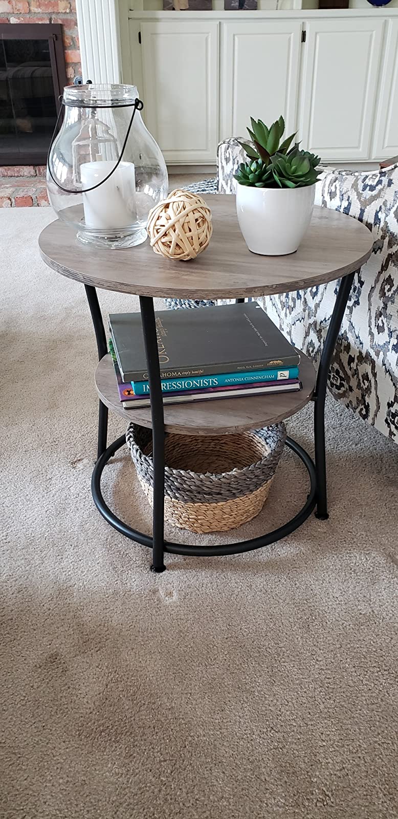 Side Table | Round End Table with Shelves - HWLEXTRA 
