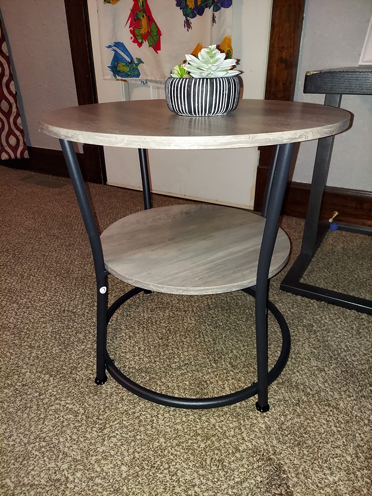 Side Table | Round End Table with Shelves - HWLEXTRA 