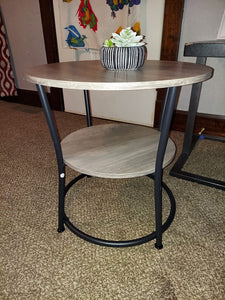 Side Table | Round End Table with Shelves
