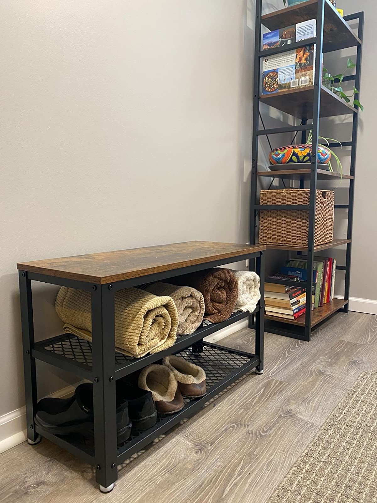 Shoe Bench, 3-Tier Shoe Rack, 39.4 Inches Long Storage Shelves - HWLEXTRA 