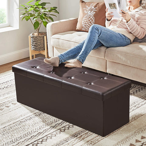 Brown Foldable Storage Ottoman Bench - HWLEXTRA