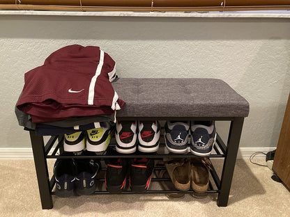 Shoe Bench, 3-Tier Shoe Rack for Entryway, Storage Organizer with Foam Padded Seat - HWLEXTRA 