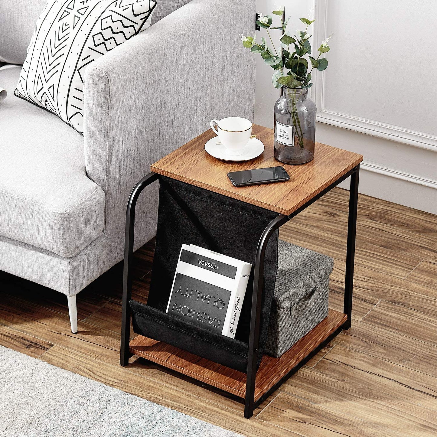 Modern Nightstand Side End Table with Magazine Holder Sling Stackable Accent Furniture