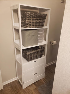 Free Standing Linen Tower, Bathroom Storage Cabinet, Bookcase with 3 Open Shelves - HWLEXTRA 