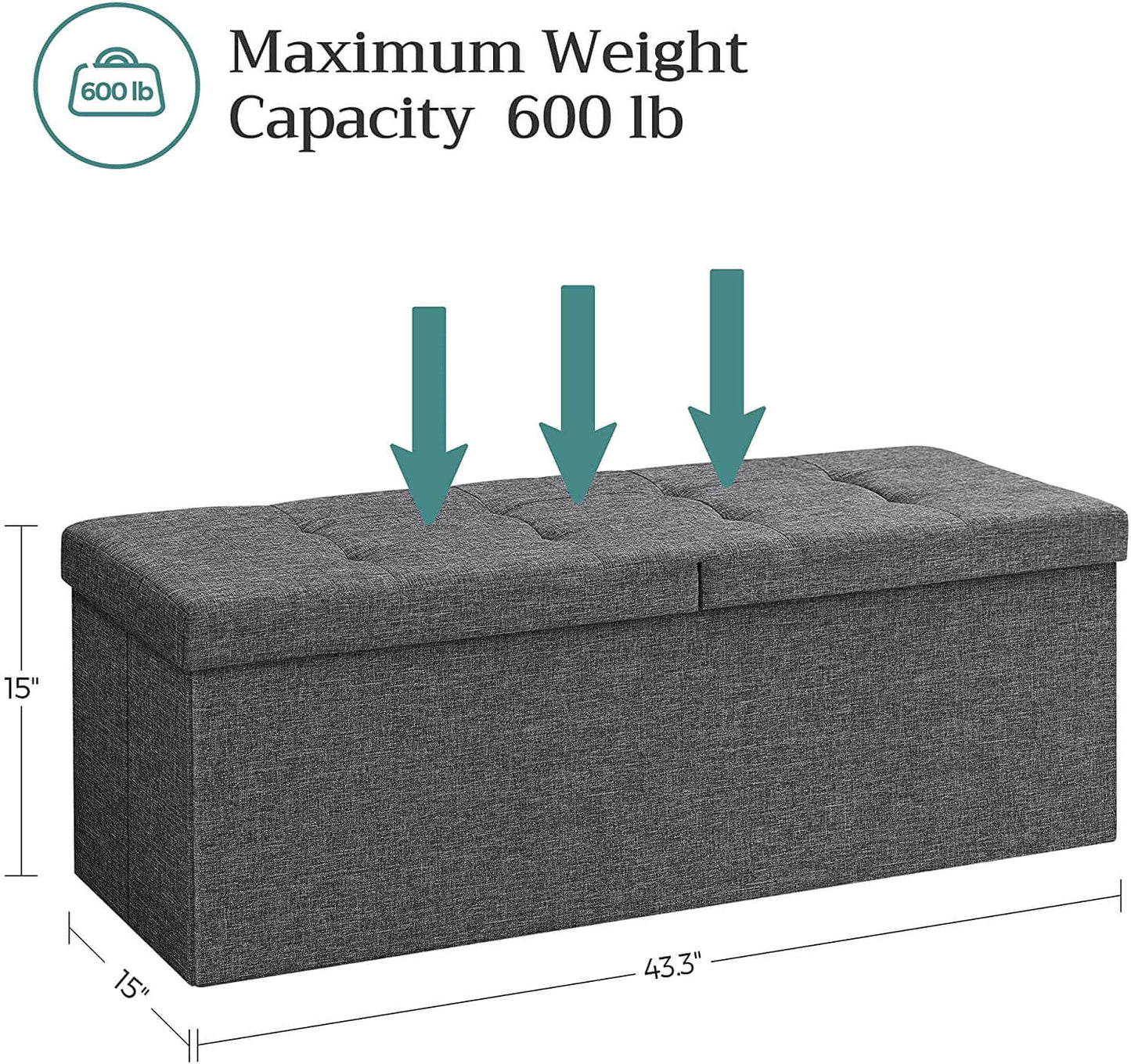 43.3 Inches Storage Ottoman Bench, Folding Storage Chest, Footstool with Flip-up Lid - HWLEXTRA 