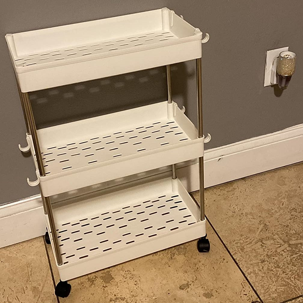3-Tier Rolling Cart, Storage Cart with Wheels, Space-Saving Rolling Storage Cart, 15.7 x 5.3 x 23.6 Inches, White