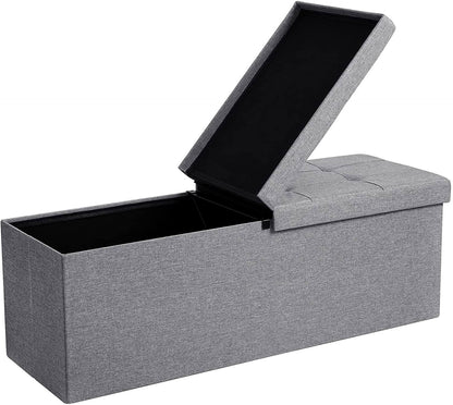 43.3 Inches Storage Ottoman Bench, Folding Storage Chest, Footstool with Flip-up Lid - HWLEXTRA 
